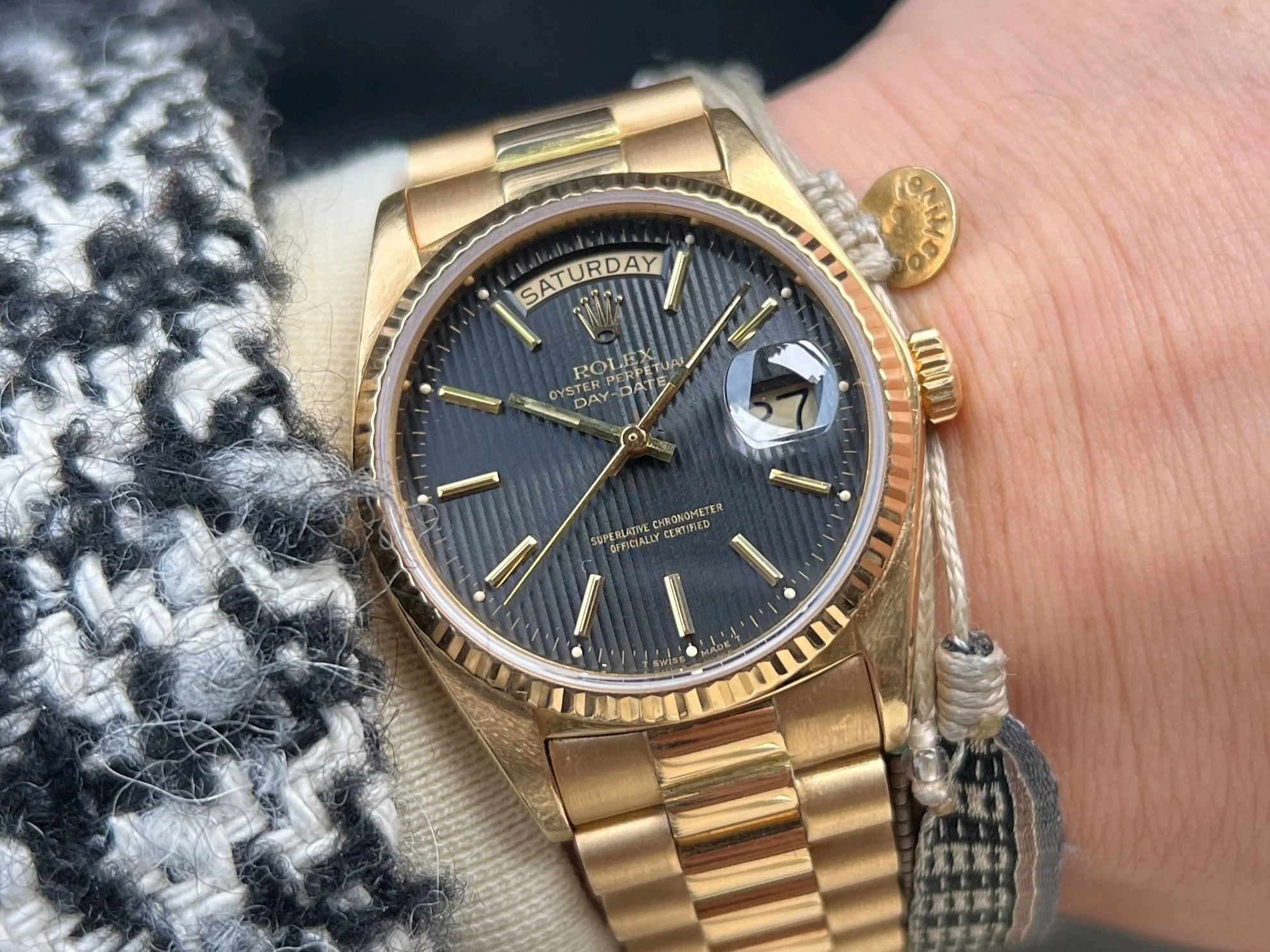1979 Rolex Day-Date 18038 Black Tapestry Dial in Yellow Gold